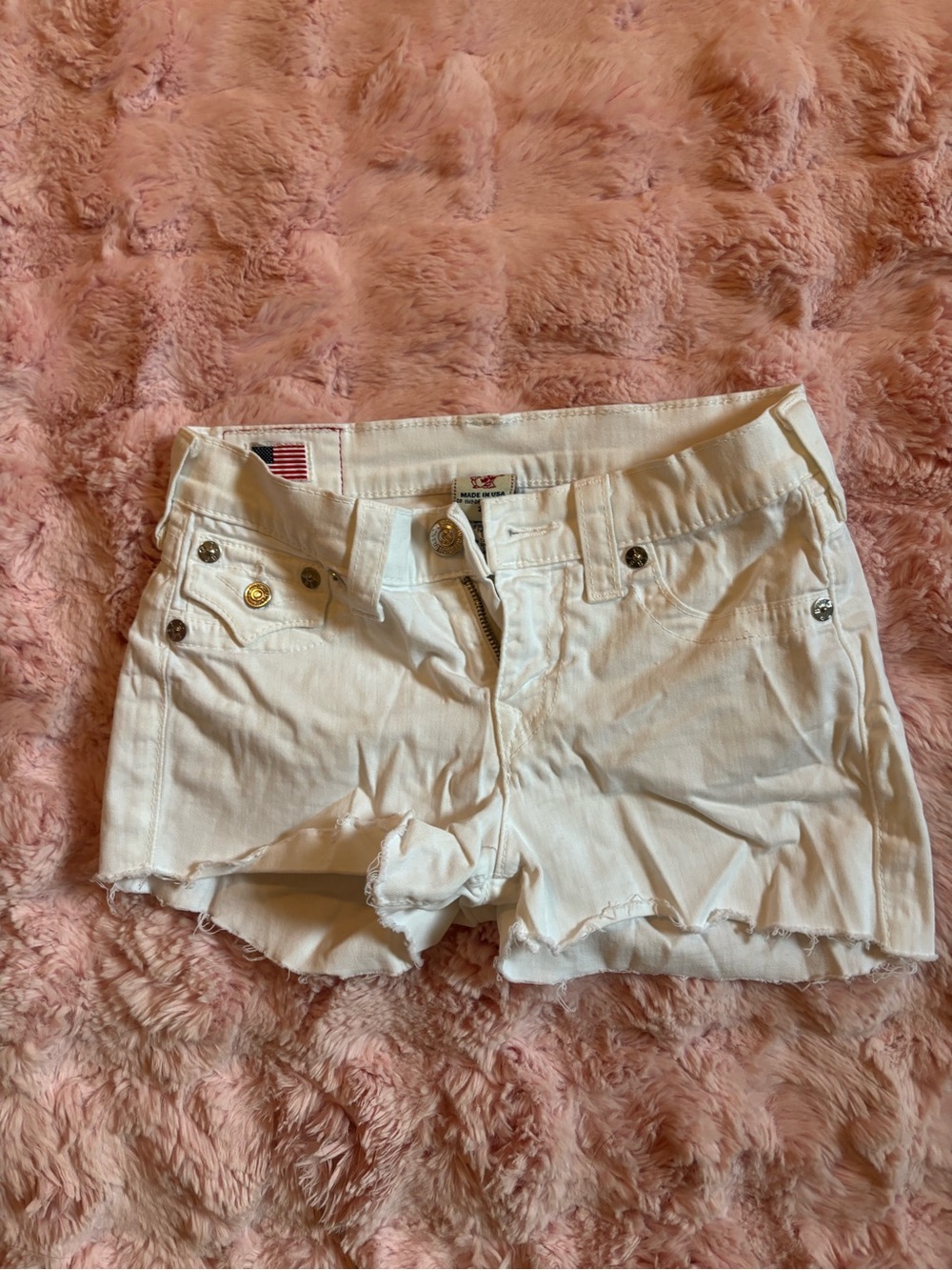 True Religion White Denim Frayed Hem Women's Shorts